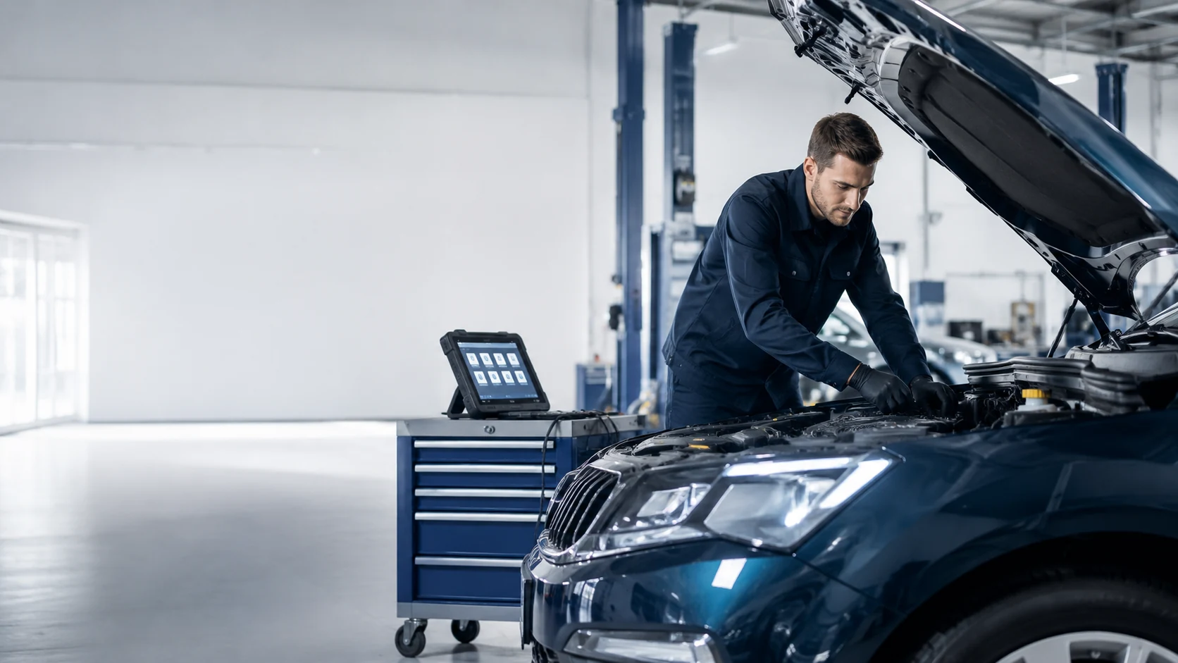 Zii Autocare mechanic working in a clean Liverpool workshop